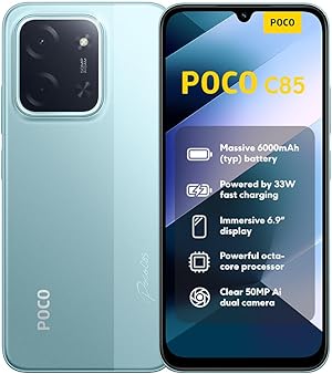 XIAOMI Poco C85, Smartphone 6+128GB, 6,9" 120Hz Display 7,99mm Design, MediaTek Helio G81-Ultra Octa-Core, 50MP AI-Zweifach-Kamera, 6000mAh, Green, Ladegerät Nicht im Lieferumfang enthalten