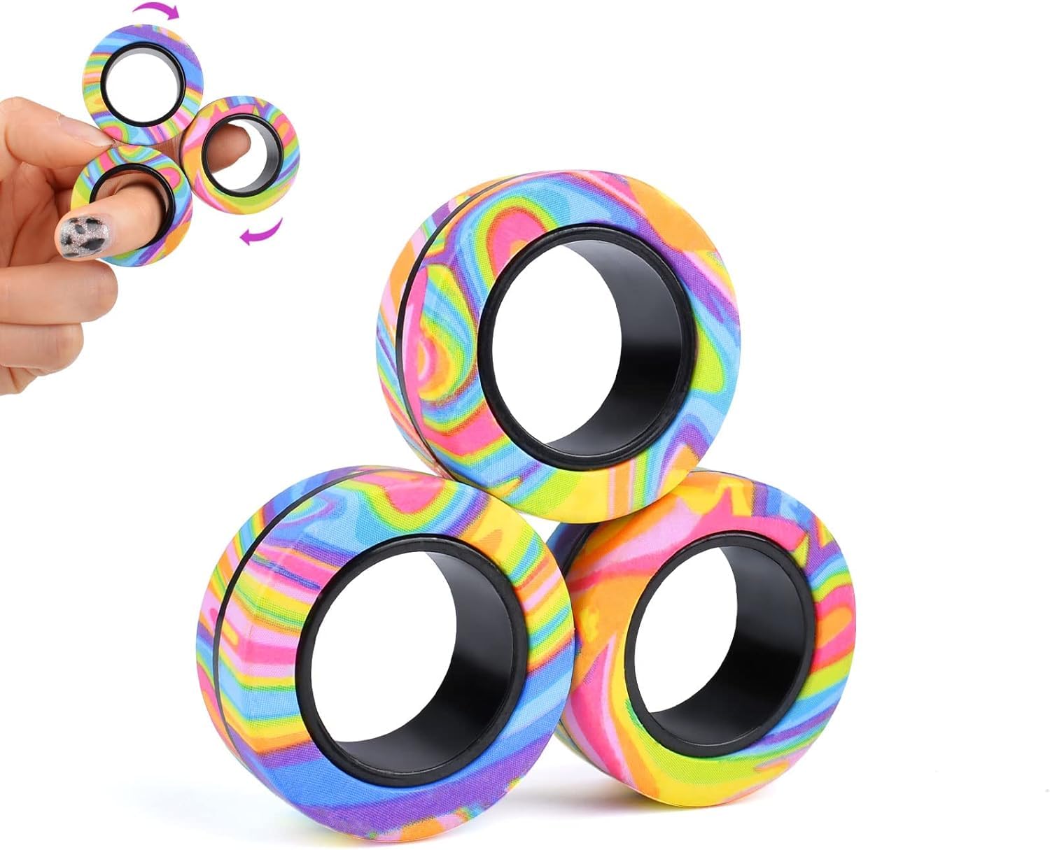 ASIOWELY Easter Basket Stuffers Magnetic Rings Fidget Toys Adults Teens Boys,3 PCS Fidget Spinners for ADHD Anxiety Stree Relief Fidget Rings,Birthdays Easter Gifts 3-6-8-12 + Year Old Kid Men Woman — image 1