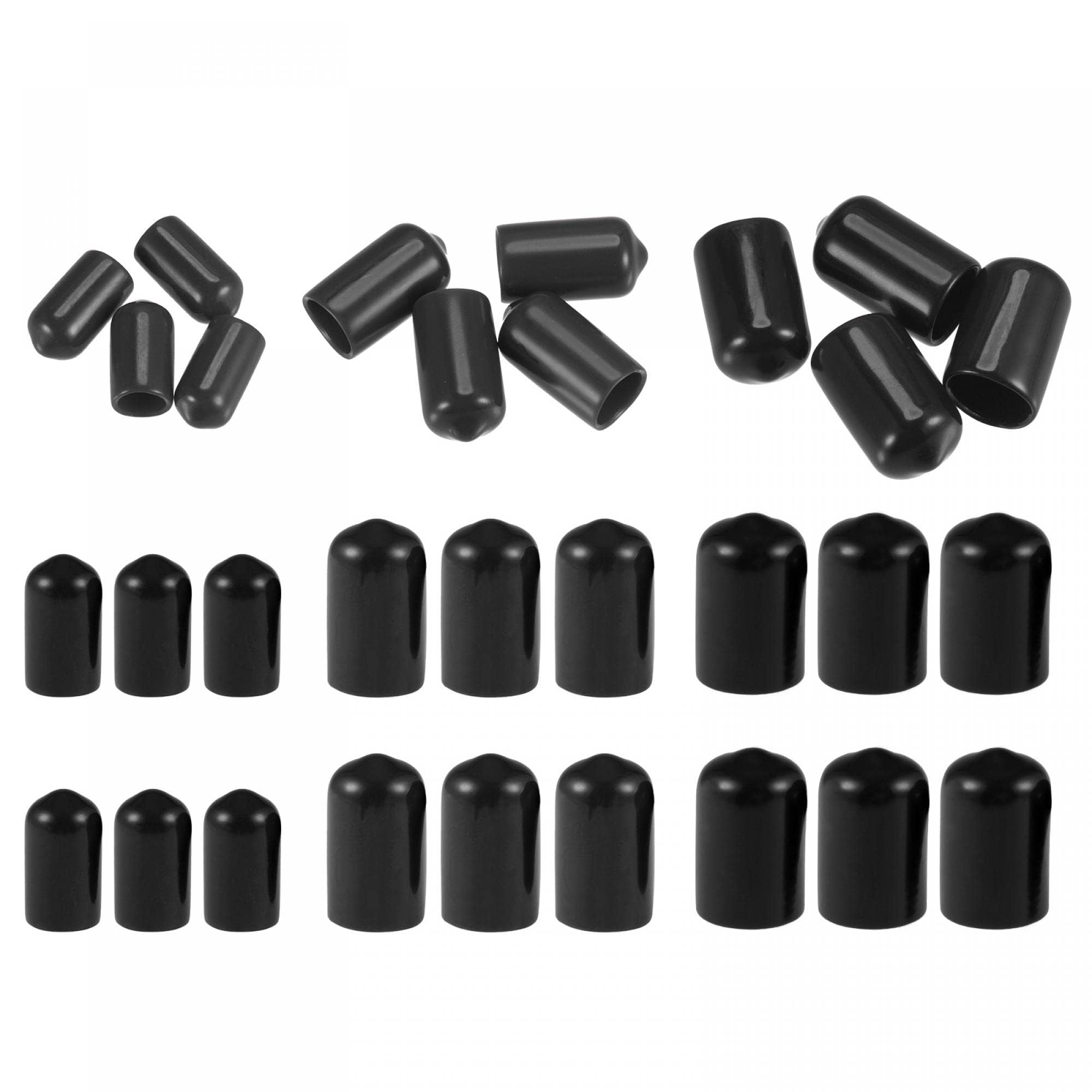 TA-VIGOR 30Pcs Rubber End Caps, 7mm / 10mm / 12mm ID Round Flexible Screw End Caps Thread Protectors, Black Vinyl Bolt Covers Rubber Covers for Screws, Tubes, Cables, Wires, etc