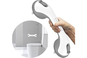 12 Inch 1 Pack Shower Grab Bar, YuanDe Suction Grab Bars for Bathtubs, Bathroom Safety Grip No Drilling Waterproof, Shower Handle Removable Shower Handrails for Seniors Elderly, (Grey&White