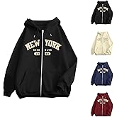 MCILLO New York Brooklyn Hoodies for Women 2025 Long Sleeve Zip Up Hooded Sweatshirt with Pockets Jacket Coat