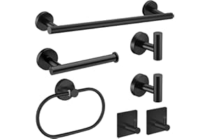 7-Piece Bathroom Accessories Set, Black Towel Rack Towel Holder Towel Bar, Towel Racks for Bathroom SUS304 Stainless Steel, T