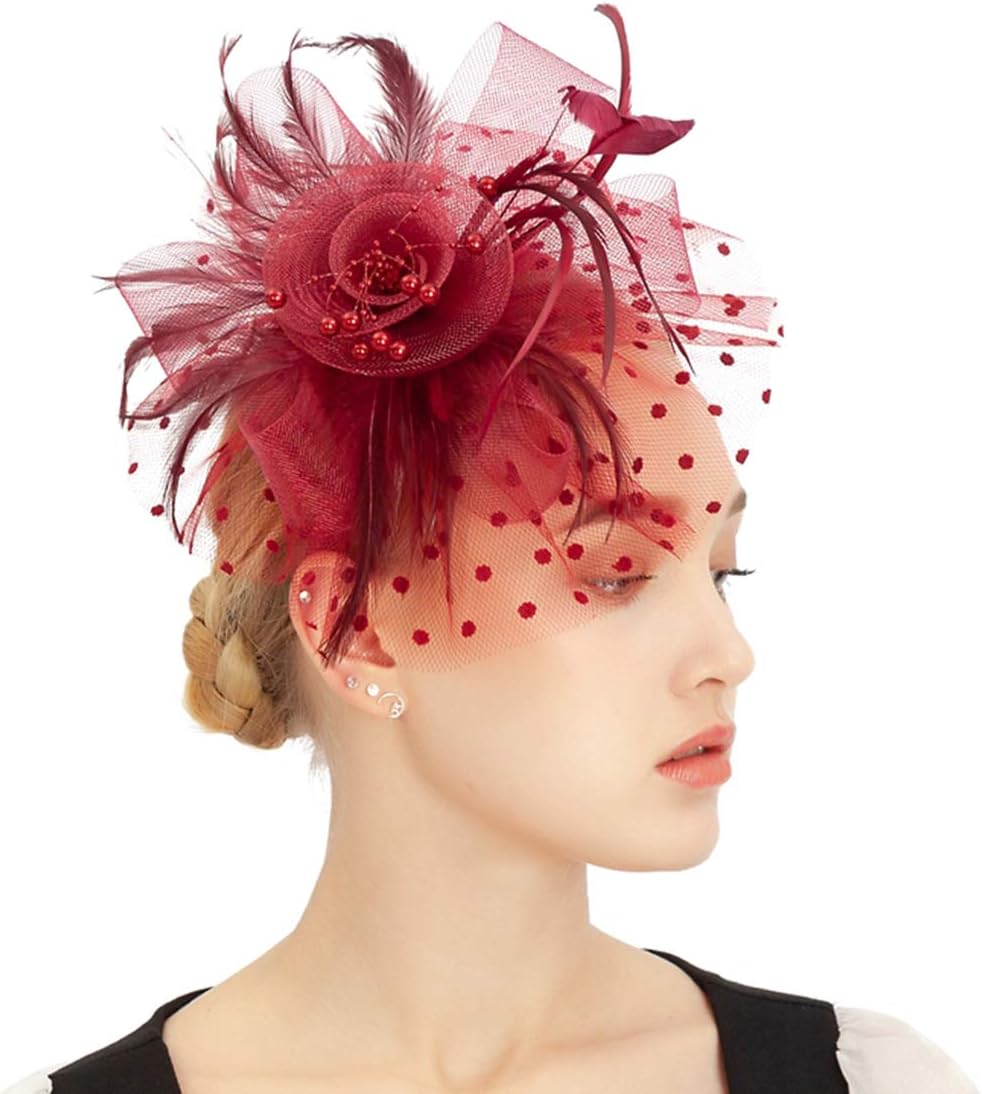 Fascinator Hats Mesh Feather Tea Party Kentucky Derby Hat Cocktail Wedding Headwear for Girls Women