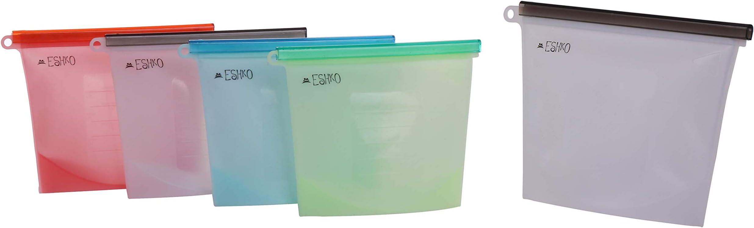 Reusable Silicone Food Storage Bags Set of 5 | For Cooking, Sandwich, Lunch, Snack, Sous Vide, Leftovers, Baby Food | Storing Fruits, Vegetables, Meat, Other Foods | Microwave Dishwasher Freezer Safe