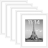 upsimples 11x14 Picture Frame Set of 5, Display Pictures 8x10 with Mat or 11x14 Without Mat, Wall Gallery Photo Frames, White