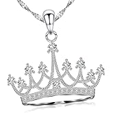Gemschest Sterling Silver Round Cubic Zirconia Crown Pendant Necklace Queen Jewelry for Mom Women with 18" Silver Chain