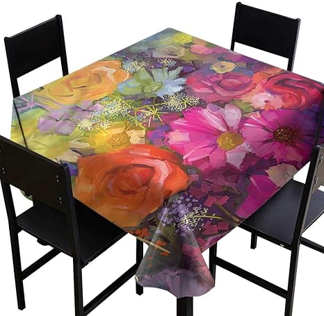 Amazon Home1love テーブルクロス 花柄 インドア アウトドア 正方形 ダリア 牡丹 パンジー ソフト 耐性 こぼれ防止 防水 テーブル カバー 60 X 60 Inch 153cm 153cm テーブルクロス オンライン通販