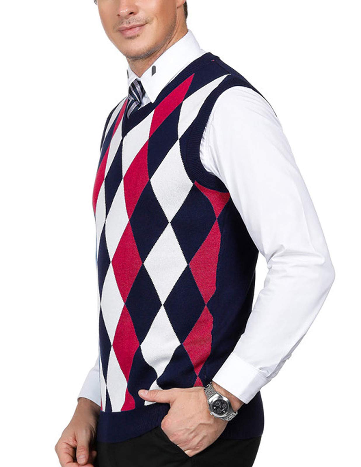 PAUL JONES Mens Argyle Sweater Vest Casual V-Neck Pullover Vest - Buy Online in United Arab 