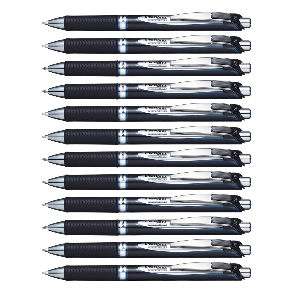 Pentel EnerGel Permanent Retractable Rollerball, 0.7mm, Blue ink, 1 pack of 12 pens