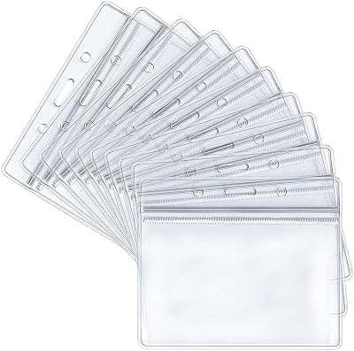 BEHAHAI 40 Pcs Transparent Horizontal Waterproof Name Tag Badge Holders 10x8.5
