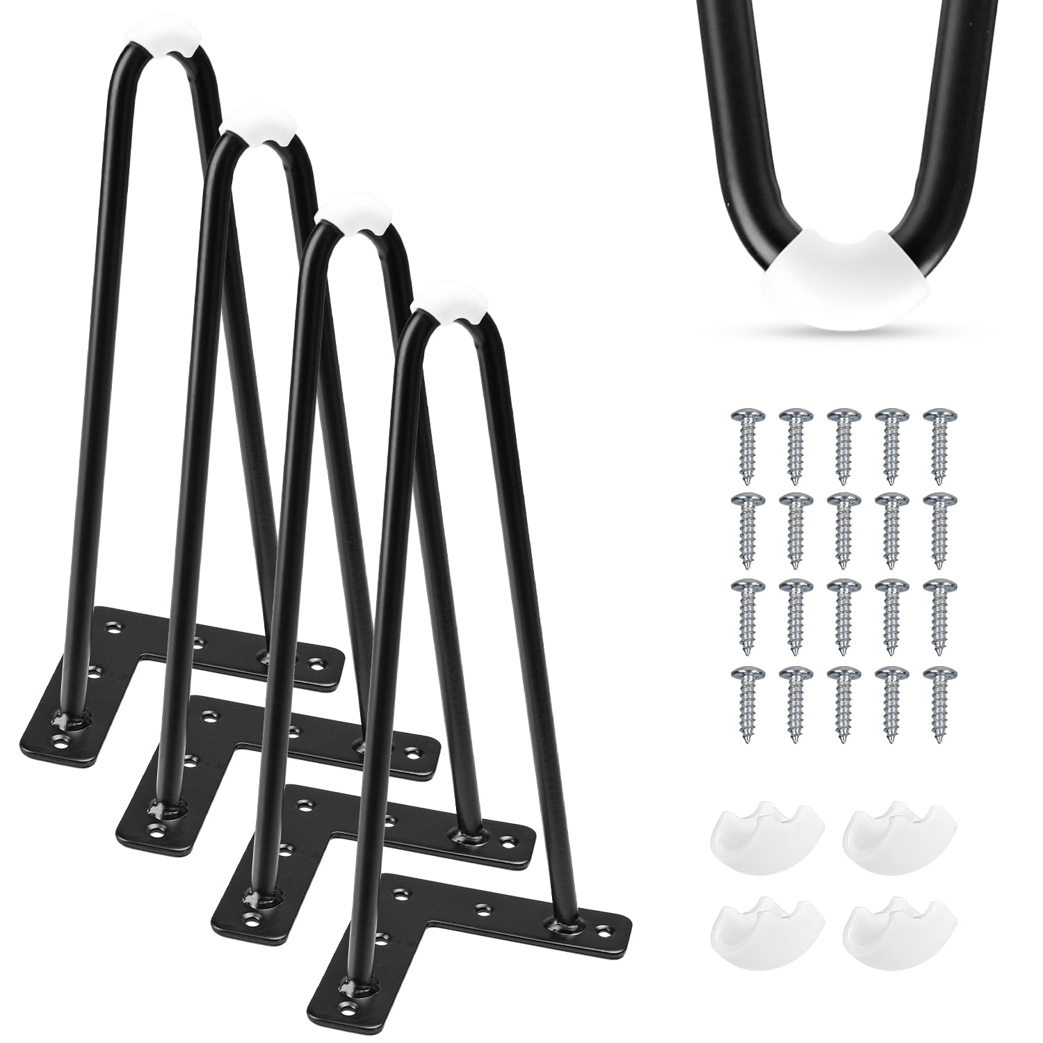TCHOSUZ 8 Inch / 20cm Hairpin Legs, Set of 4 Metal Heavy Duty Furniture Legs with Rubber Floor Protectors & Screws for DIY Cabinet Sofa Couch Cabinet Chair Nightstand Black
