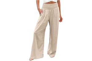Womens Linen Pants Beach Vacation Boho Outfits Summer Fashion 2026 Wide Leg Pants Flowy High Waist Palazzo Trousers