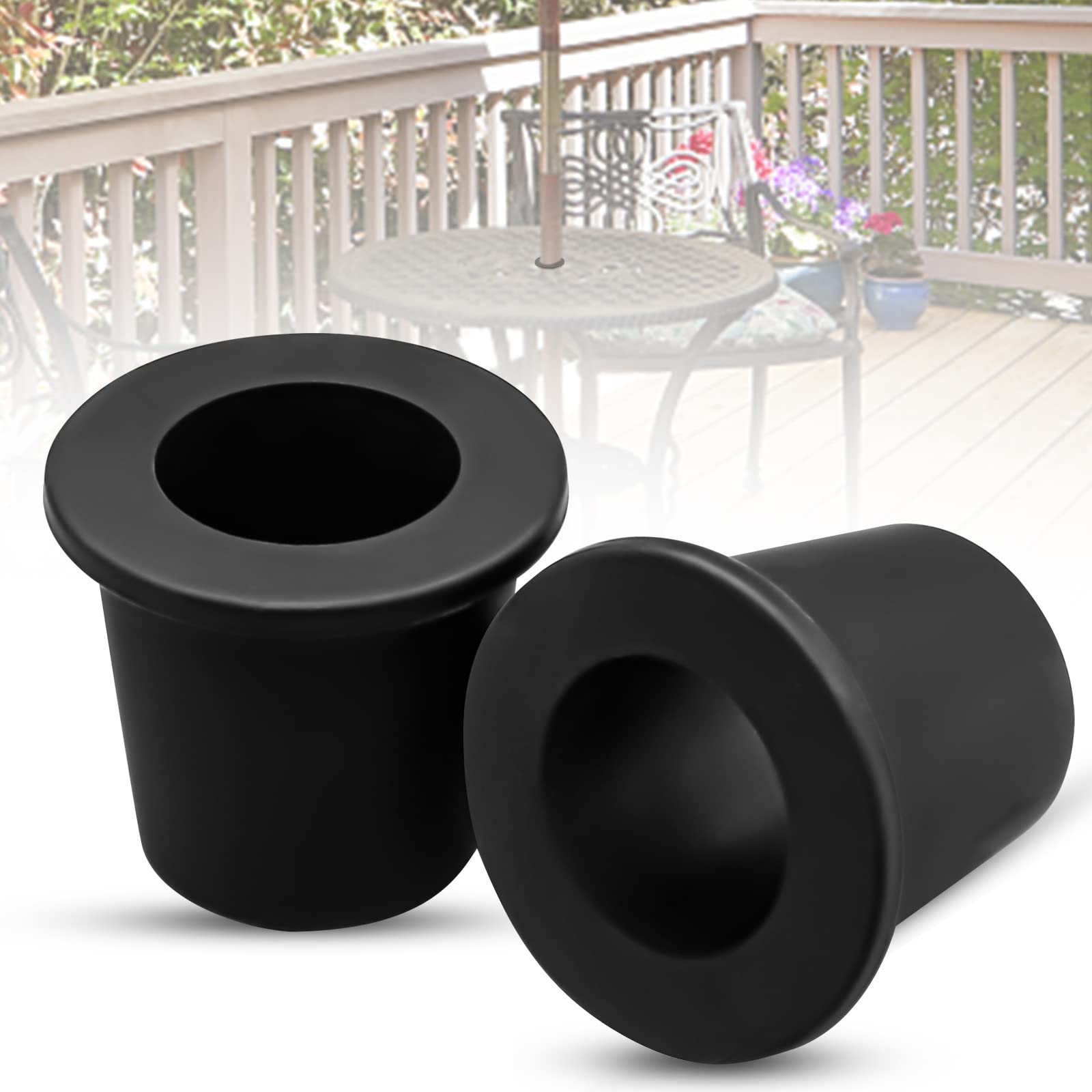 CANIPHA 2Pcs Outdoor Table Umbrella Hole Ring Plug, Silicone Pool Sleeve Stabilizer Cone Wedge, Insert for 2-2.5 Inch or 1.5 Adapter (Black) (MA0430)