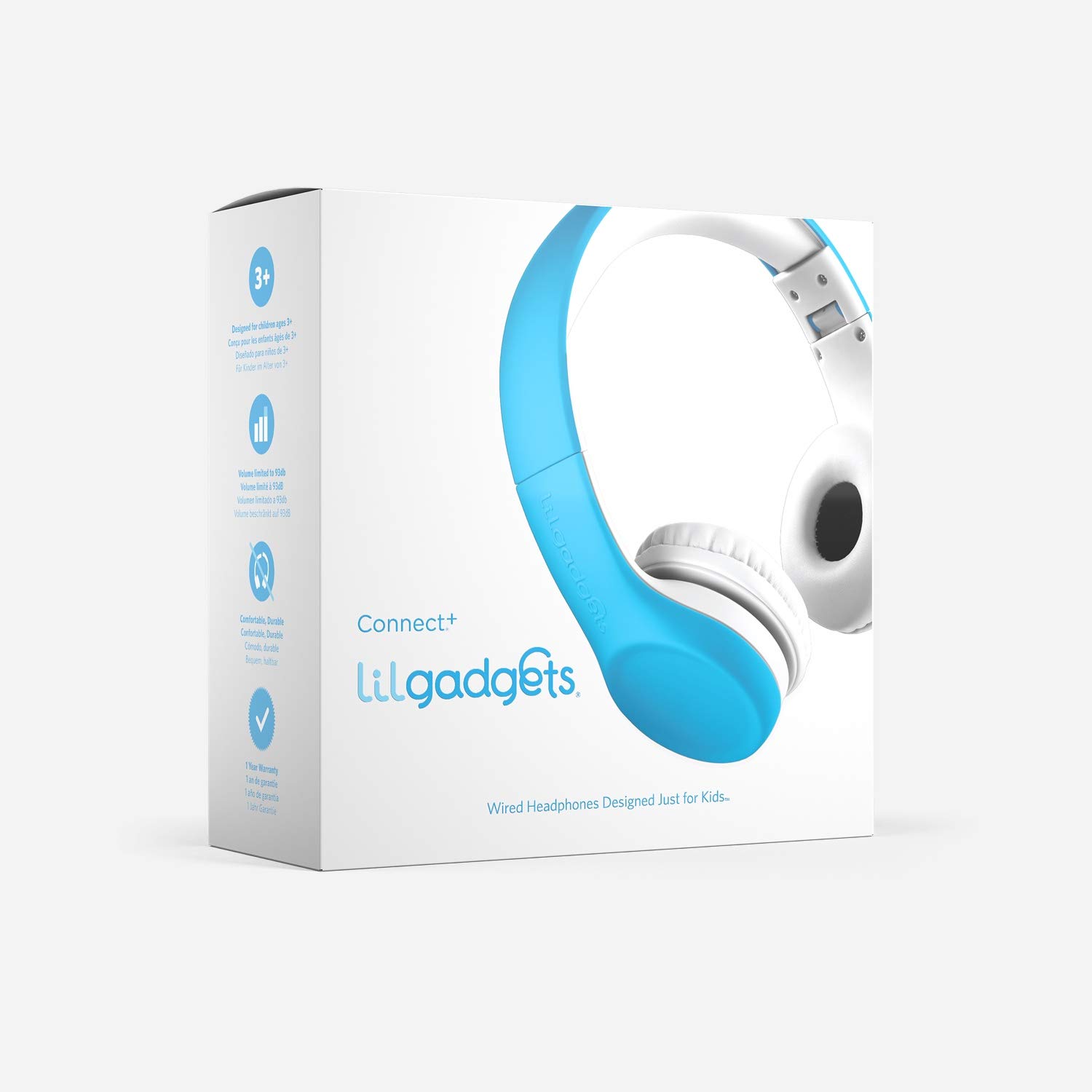 LilGadgets Connect+ Wired Kids Headphones for School w/Microphone, Volume Limiting & Noise Reduction On-Ear Headset w/Cord, SharePort Technology & SoftTouch Padding, Blue - Headphones Wired for Kids
