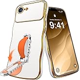 Miss Arts for iPhone 16e Case with Stand, Wavy Edge Phone Case with Finger Grip Strap, Women Girls Luxury Cute Slim Protective Cover for iPhone 16 e, White