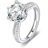 VECIVAL 3 Carat Moissanite Engagement Rings： 925 Sterling Silver D Color VVS1 Clarity - 6 Prong 3ct Wedding ring Size Adjustable - Girlfriend Wife for Anniversary Couples Promise Gift