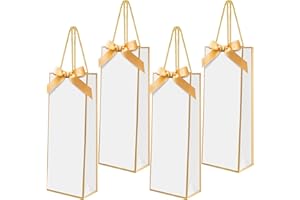 Engrowtic Wine Gift Bag with Ribbon Bow Reusable Liquor Bag with Foil Print Wine Bag Elegant Thank You Wine Gift Bag for Christmas Valentine's Day Wedding Shower Birthday Holiday（White Gold, 24 Pcs）