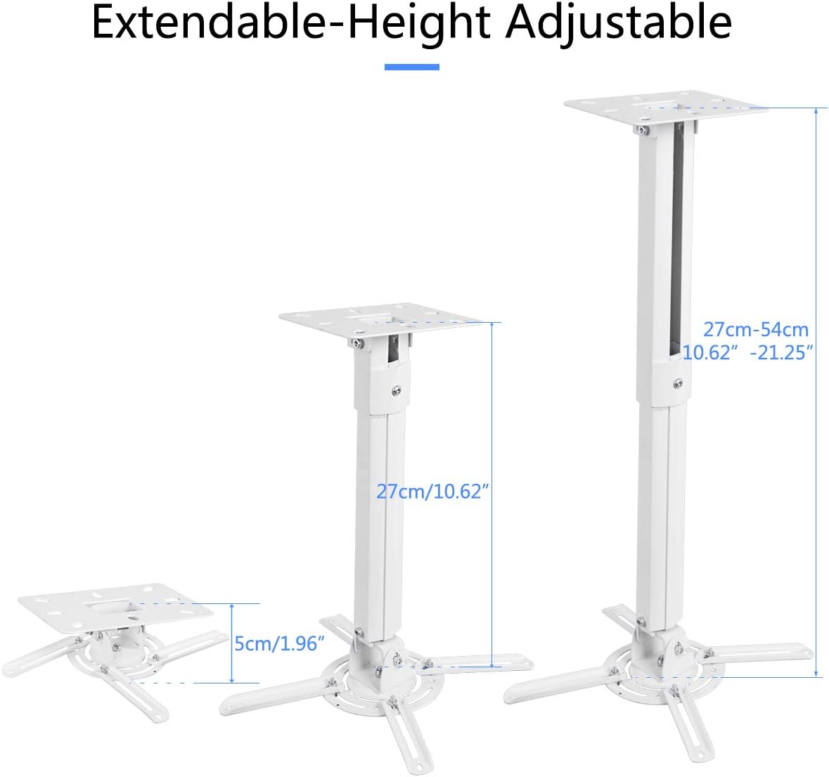 suptek White Universal Projector Ceiling Mount Bracket Fits Flat or Sloped Ceiling Height Adjustable with Extendable Length for LCD/DLP Projectors (PR05): Office Products