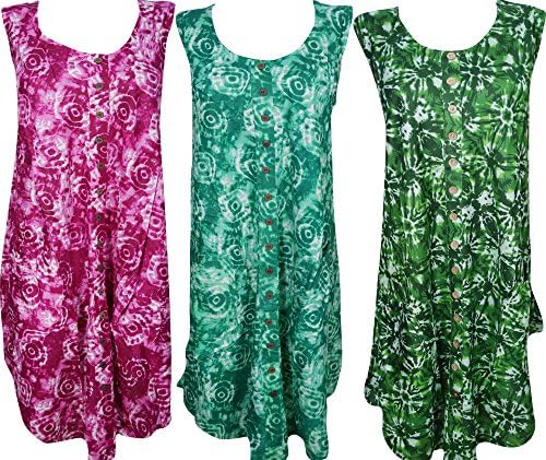 3 Womens Beach Tank Dress Sleeveless Button Front Summer Lounge Cover Up Dresses M/L