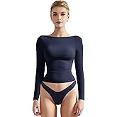 SUUKSESS Women Crew Neck Long Sleeve T Shirts Double Lined Tight Fitted Crop Top