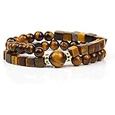 Beaded Bracelets for Men - Inspirational Bracelets - Handmade Natural Stone Stretch Bead Bracelet Men Fathers Day Thanksgiving Christmas Birthday Gifts for Men