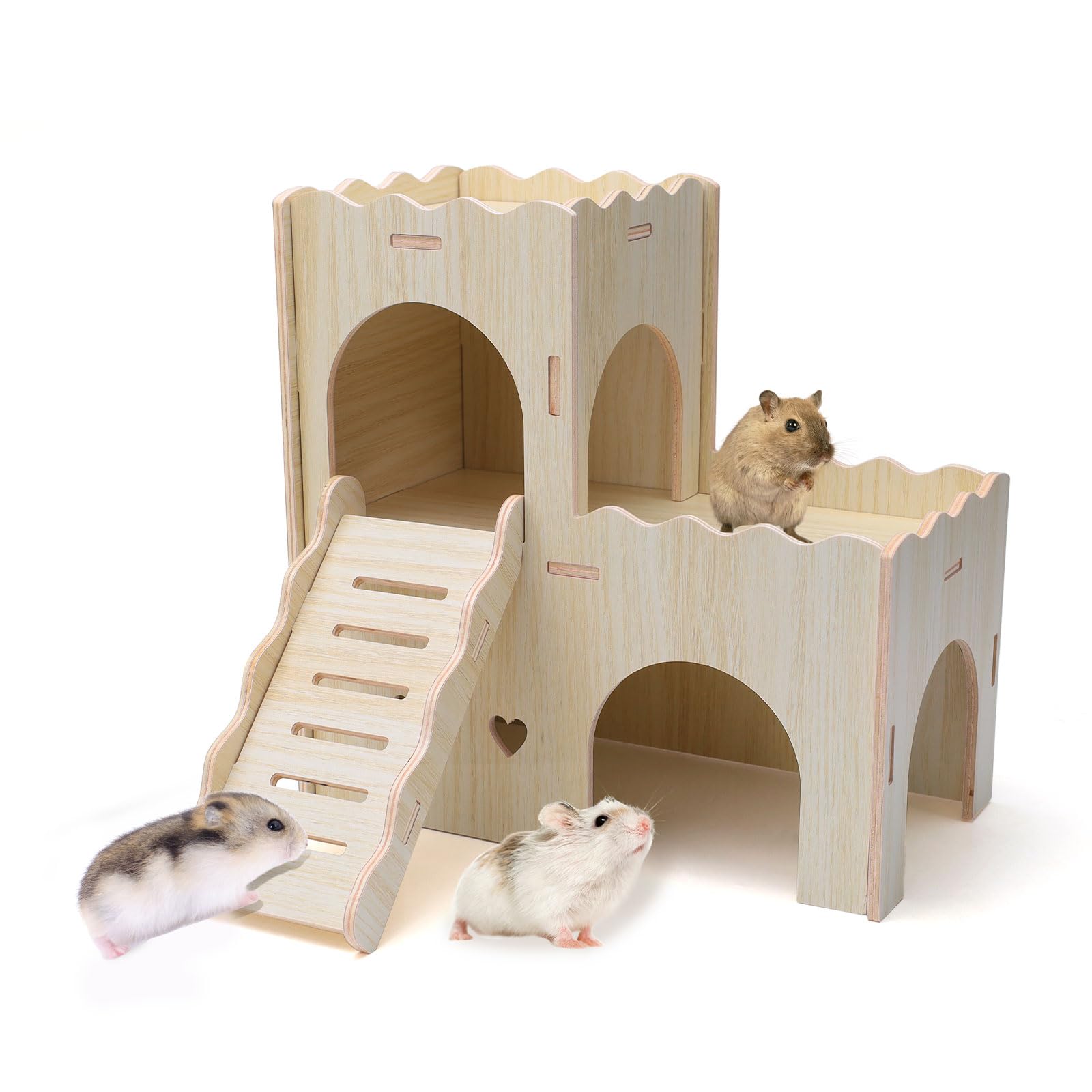 Lucxhcky Wooden Hamster House, Hamster Playground with Cave Stairs, Hamster Houses and Hideouts, Wooden Hamster Toys Hamster Cage Accessories (001)
