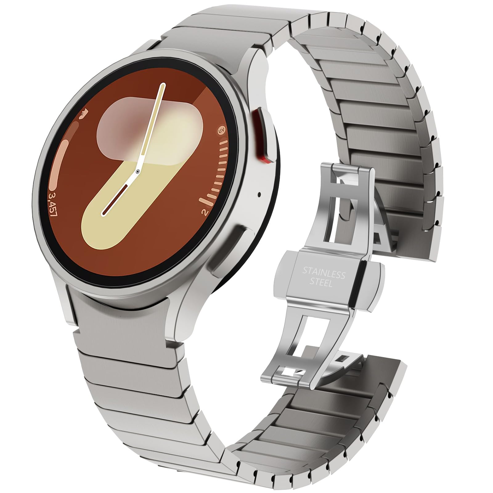 Photo 1 of WINGLE Metal Band for Samsung Galaxy Watch 7 6 5 4 Band Galaxy Watch 6 Classic/5 Pro/4 Classic/FE Bands Men 47mm 43mm 46mm 42mm 45mm 44mm 40mm, No Gap Solid Stainless Steel Bracelet Titanium