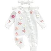 Sprifallbaby Newborn Baby Girl Clothes Coming Home Outfit Floral Ruffle Romper Waffle Knit Zipper Onesie Jumpsuit Fall Winter