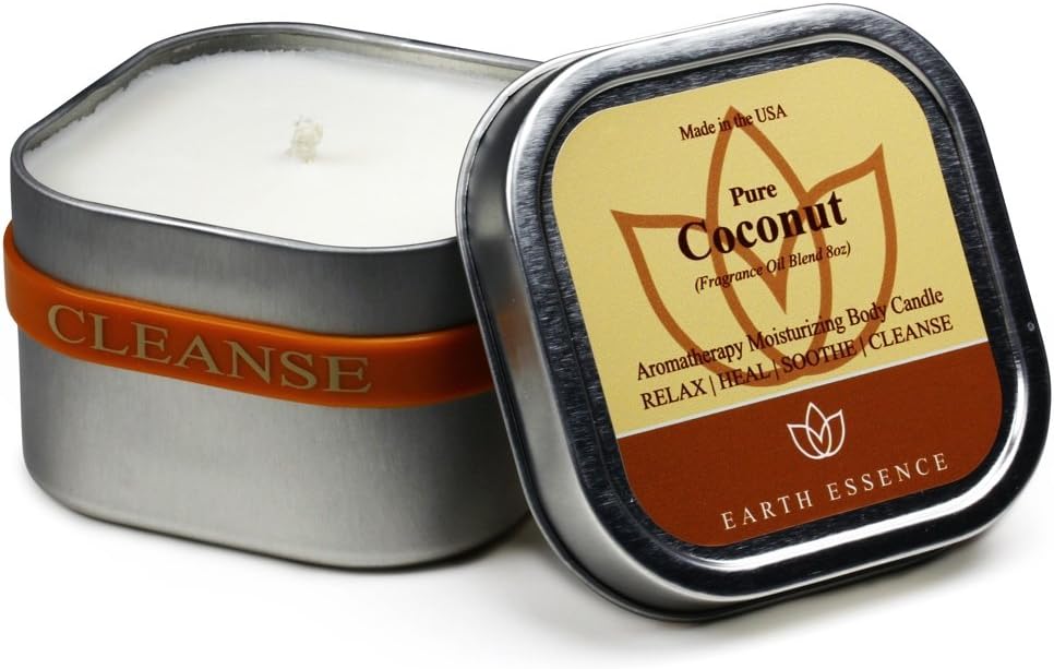 Coconut Soy Wax Candles (8 oz) - Aromatherapy Body Massage Candle - Made in the USA - Pure Essential Oil and All-Natural Ingredients - Soy Candles Scented for Health and Relaxation - Low Melting Point