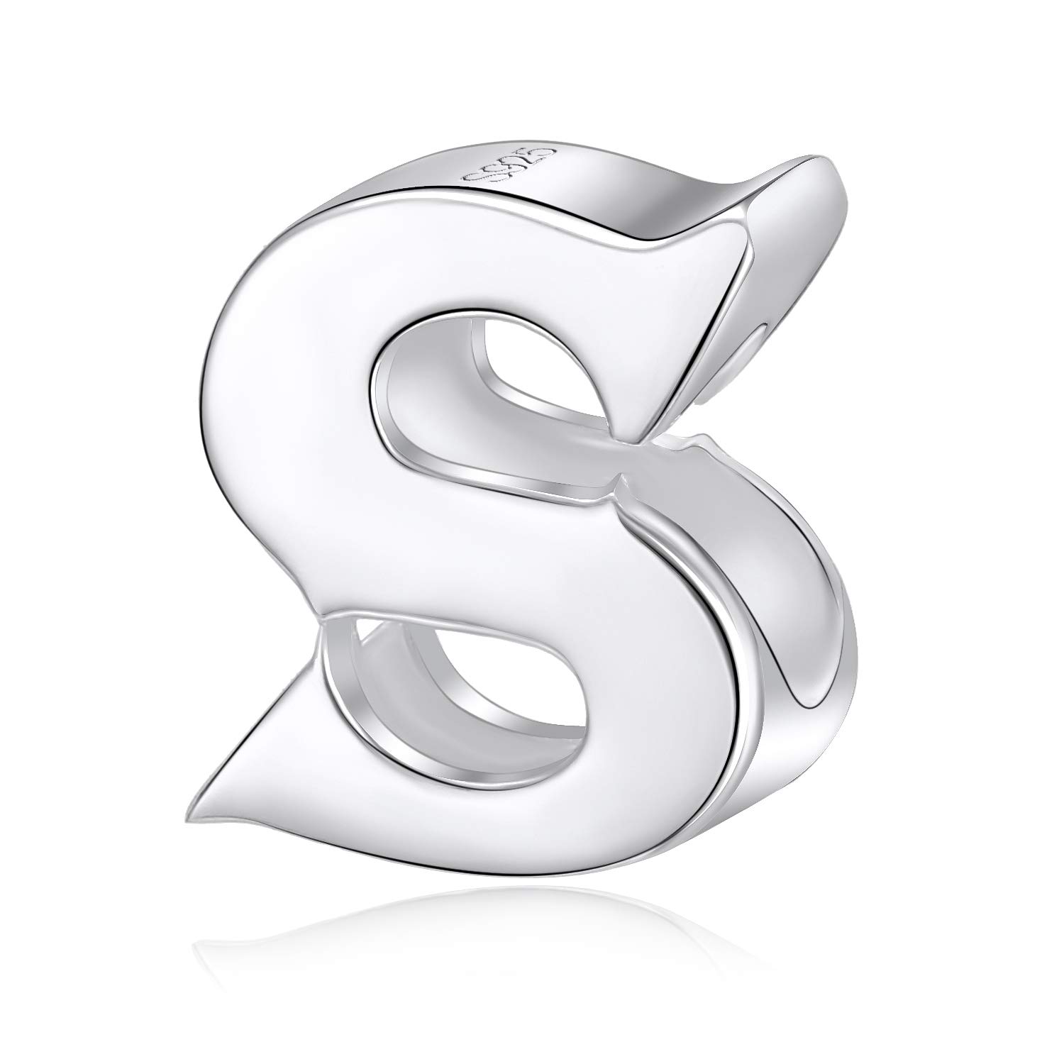 Alphabet Charms Letter Initial A-Z Genuine 925 Sterling Silver Beads fits Pandora Charms Bracelet (Letter S)