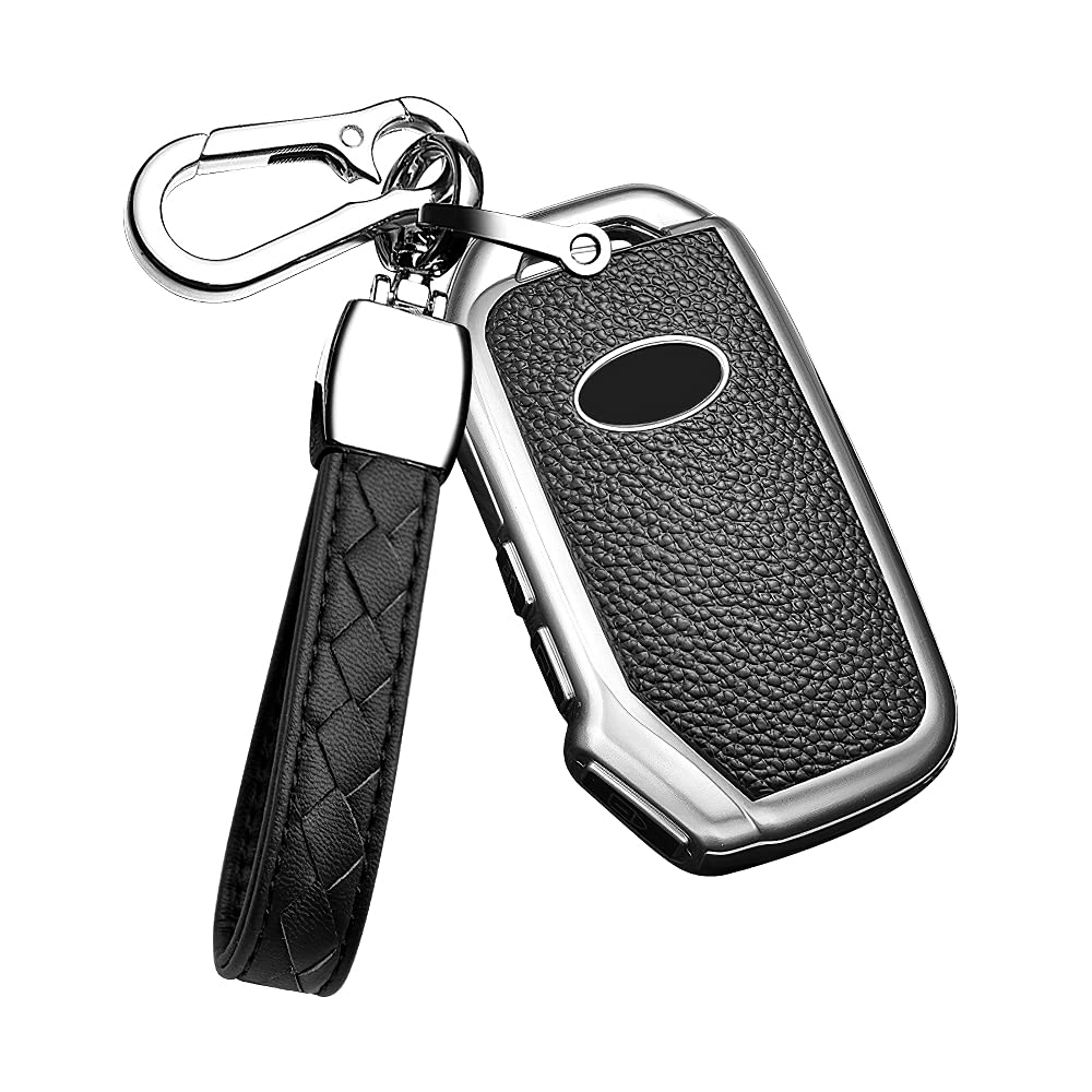 HIBEYO Smart Car Key Case Fits KIA Key Case Protective Cover for KIA Sportage Stinger Sorento Soul Cerato Ceed Key Box Remote Control TPU Leather Texture Side 3 Buttons Silver