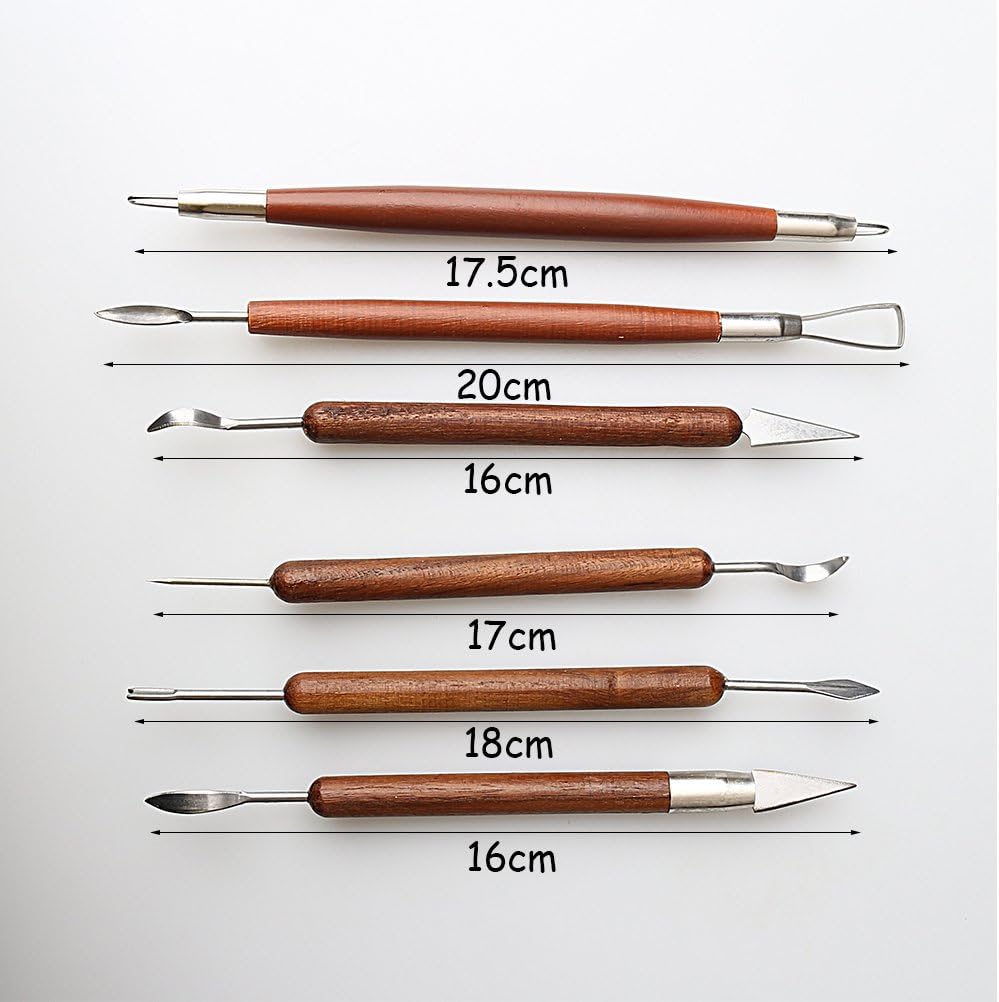 Fashion Road 6Pcs Clay Sculpting Tools Pottery Tools, Wooden Handle Double-Sided Set for Pottery Sculpture
