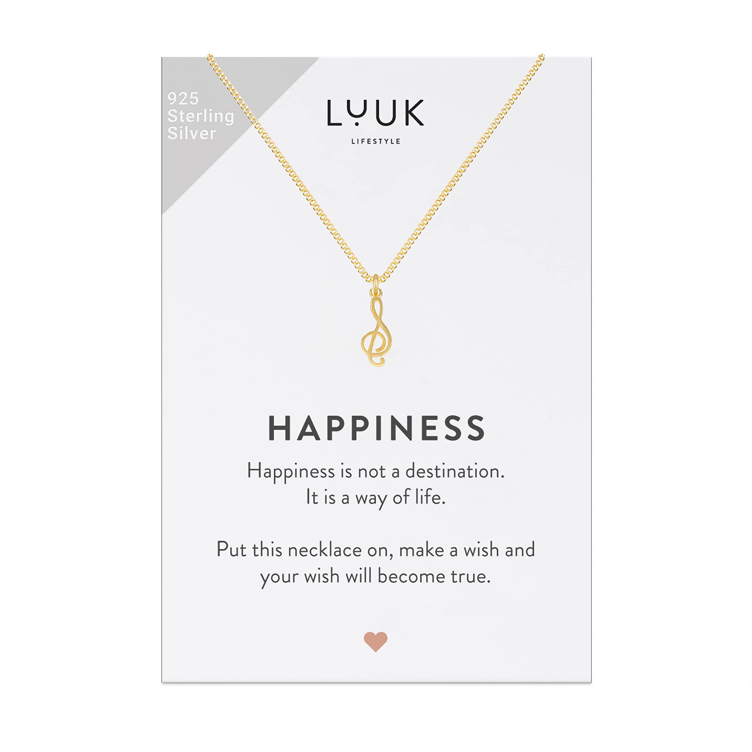 LUUK LIFESTYLE 925 Sterling Silver Pendant Necklace for Women Waterproof 50cm Chain Modern Necklace Gift for Her Gold Treble Clef — image 1