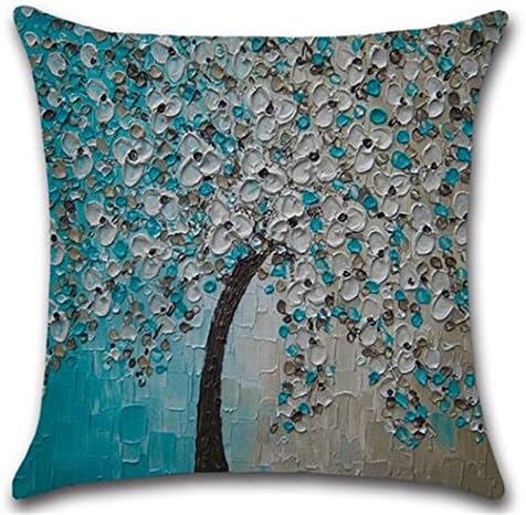 KAMA Oil Painting Black Large Tree flowers Cotton Linen Throw Pillow Case Cushion Cover Home Sofa Decorative 18 X 18 Inch (blue and white flowers)