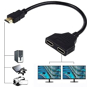 HDMI Splitter 1 in 2 Out/HDMI Splitter Adapter Cable HDMI Male to Dual HDMI Female 1 to 2 Way for HDTV HD, LED, LCD, TV,Support Two Tvs at The Same time
