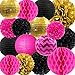 NICROLANDEE Hen Party Decorations Hot Pink and Black Tissue Pom Poms Glitter Gold Paper Lanterns Hanging Honeycomb Ball for Wedding Bridal Shower Wall Decor Valentines Decorations