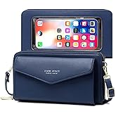 Faux Leather Crossbody Phone Bag for Women, RFID Blocking Touch Screen Wallet Shoulder Handbag with Clear Phone Window