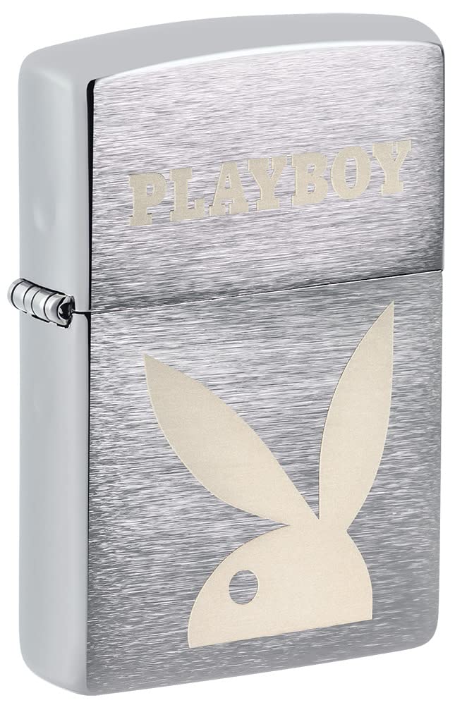 Zippo Windproof Lighter - Playboy Model - Brushed Chrome Finish with Colour Image - Refillable - Reusable - Windproof Design - Gift Box - Metal - Made in USA