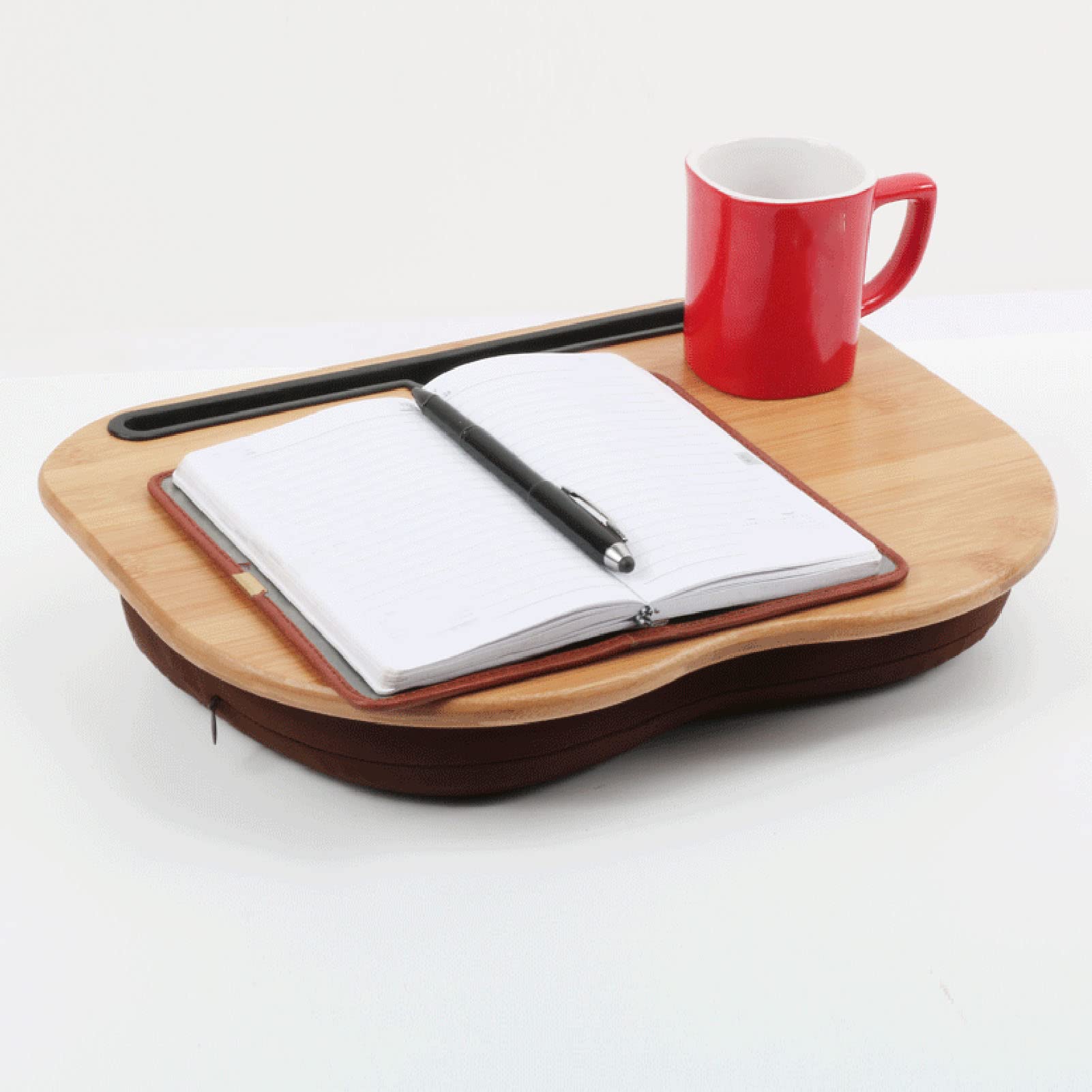 Lap Laptop Desk, Portable Lap Desk with Pillow Cushion, Fits Up to 15.6 Inch Laptop, Bamboo Wood Laptop Bed Table with Anti Slip Strip for Tablet, Book and Phone