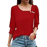 ETCYY NEW Womens Tops Dressy Casual Shirts 3/4 Length Sleeve Blouses for Women with Smocked Cuffs