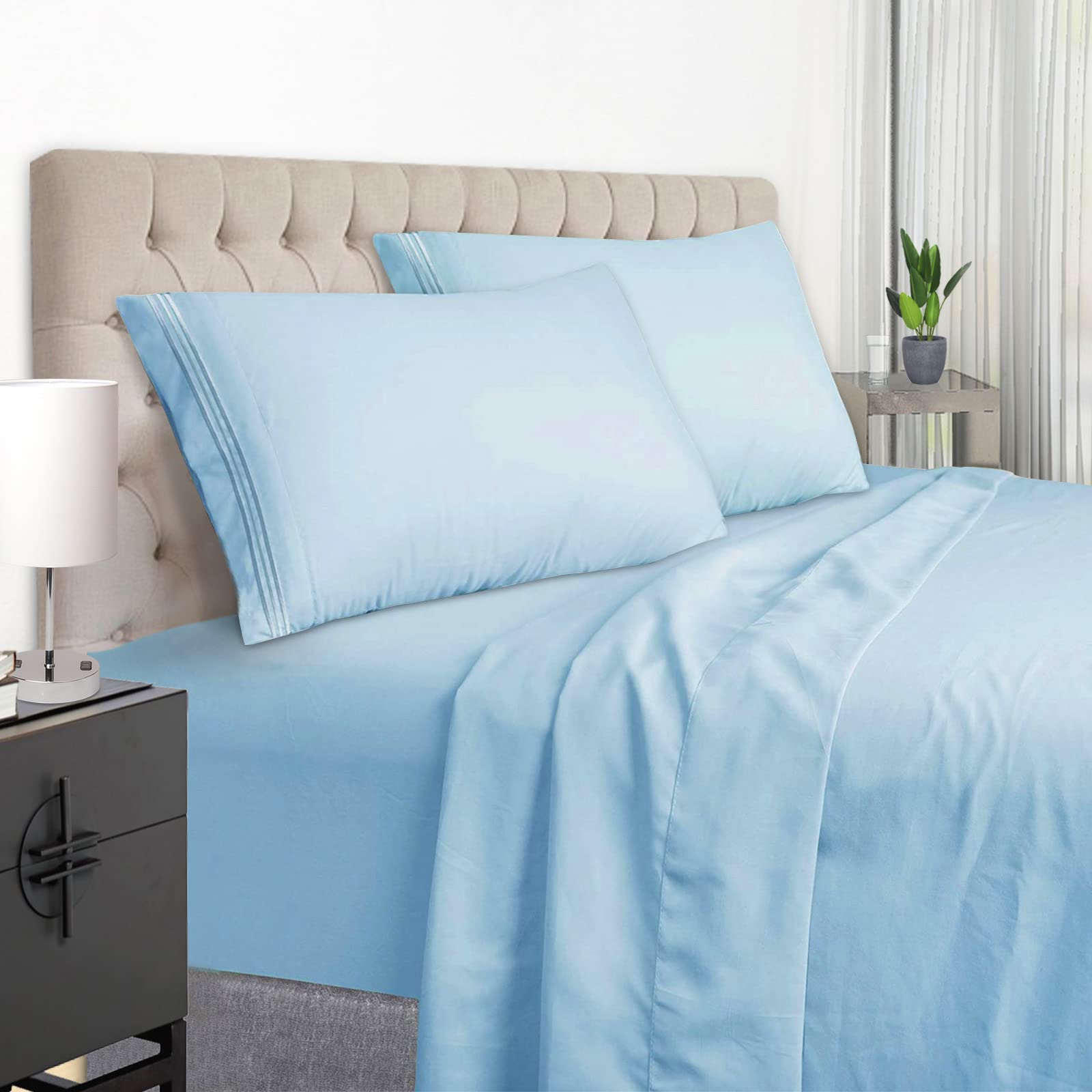 EaseHome Light Blue Full Size Bed Sheet Set -Deep Pocket to 18 inches Mattress 4 Piece - Premium Bedding Sheets & Pillowcases Collection - Extra Soft