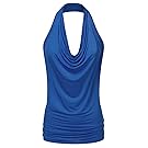 NINEXIS Women's Halter Neck Draped Front Open Back Top