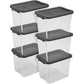 Sterilite Modular Stacker Box with Latching Lid, 30 Quart, 6-Pack | Clear Plastic Storage Bins - Stackable Organizing Container Boxes for Closet, Bathroom, and Office