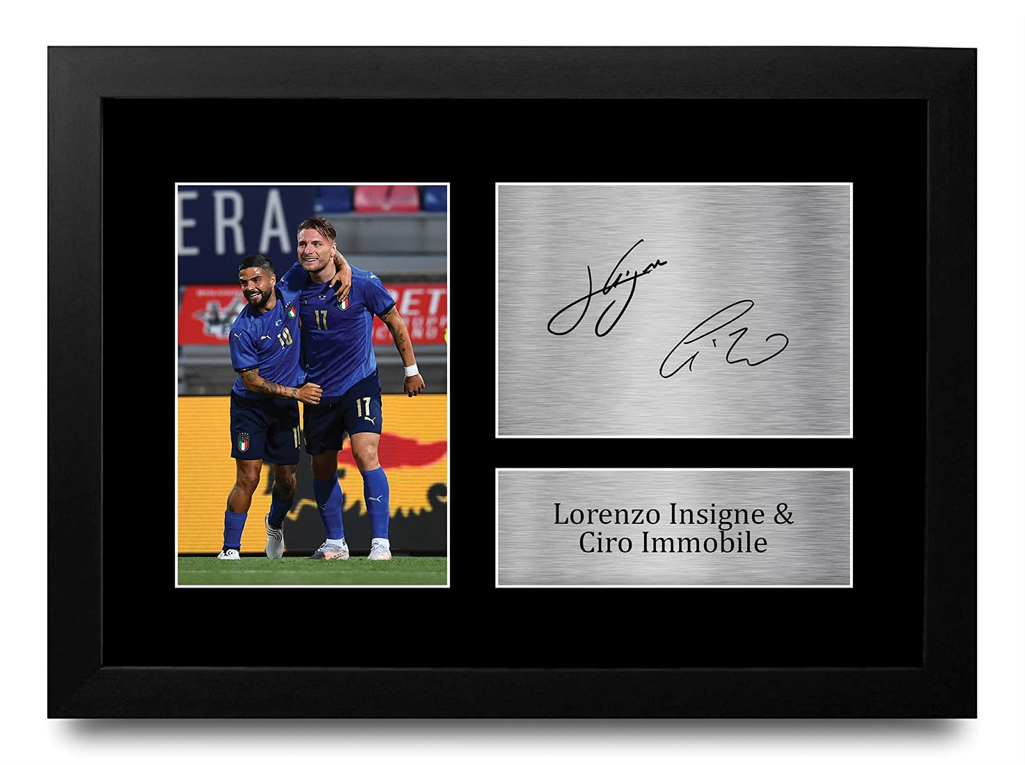HWC Trading FR A4 Lorenzo Insigne & Ciro Immobile Italy Gifts Printed Signed Autograph Picture for Football Fans and Supporters - A4 Framed