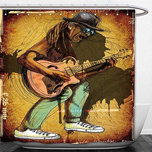 Beshowere Shower Curtain guitarist whole body and soul a hand drawn illustration of an excellent guitar player