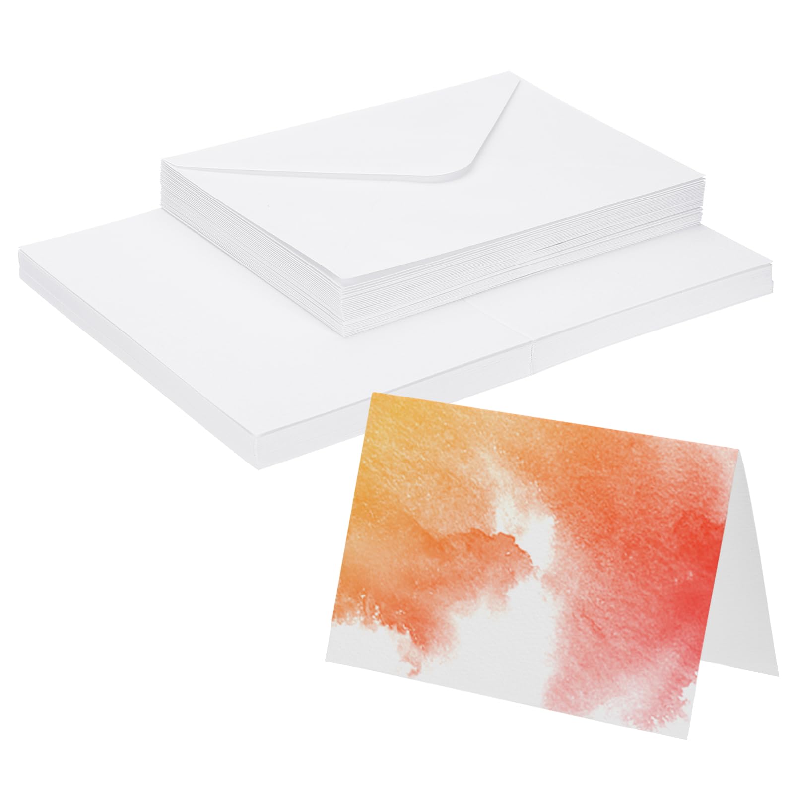 PATIKIL 100 Sets Pure Cotton Watercolor Cards 140lb/300 GSM Postcards with Envelopes for Art Painting Creative Thank Notes, 5x7 Inch Foldable Size