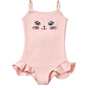 LENAKIDS Girls One-Piece Swimsuit, Polyester Blend, Breathable, Lightweight, UV Protection, Tummy Control, Little Girls