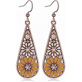 Bohemian Tribal Retro Copper Crystal Teardrop Dangle Drop Earrings Boho National Style Geometry Colorful Enamel Flower Hook Earring for Women