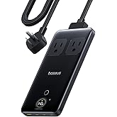 Baseus Blade Charging Station 140W, 6-in-1 Compact USB C Power Strip with 5ft Detachable Flat Extension Cord, Digital Display, Slim Fast Desktop Charger for Work and Travel (Not a Portable Battery)