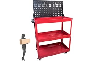 JOY-TECH 3-Tier Utility Rooling Tool Cart, Heavy Duty Industrial Service Tool Cart w/Lockable Wheels, 350lbs Load Capacity, Mechanic on Wheel,Garage Organizers and Storage